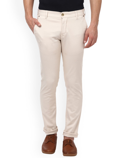 

Parx Men Cream-Coloured Slim Fit Solid Regular Trousers
