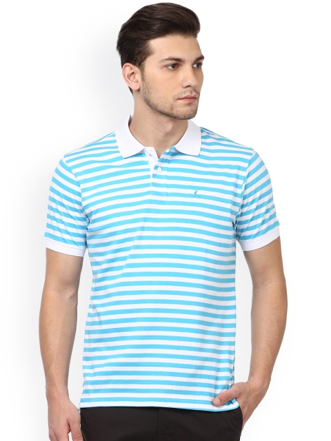 

Parx Men Blue Striped Polo Collar T-shirt