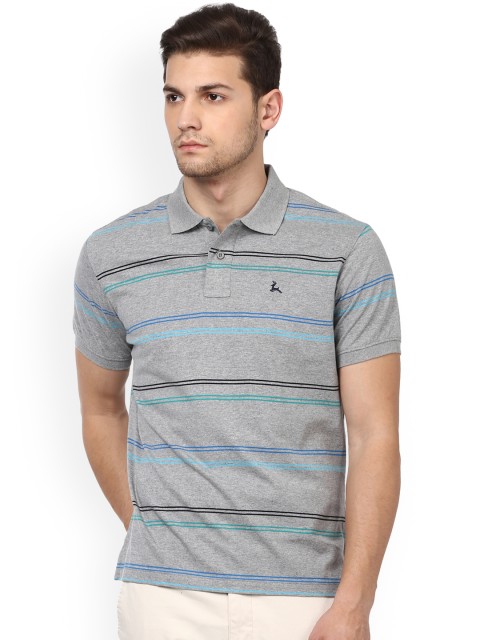 

Parx Men Grey Striped Polo Collar T-shirt