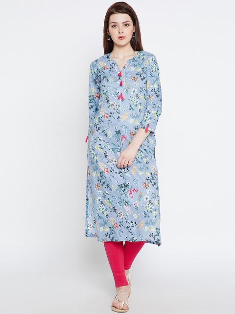 

Tissu Women Blue & Green Floral Printed Straight Kurta