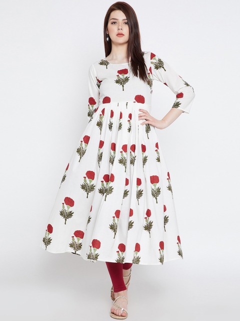 

Tissu Women Off-White & Red Printed Anarkali Kurta