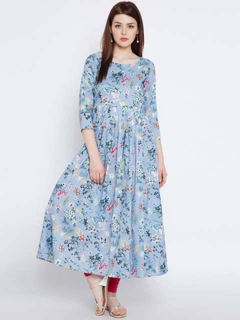 

Tissu Women Grey & Red Printed Anarkali Kurta