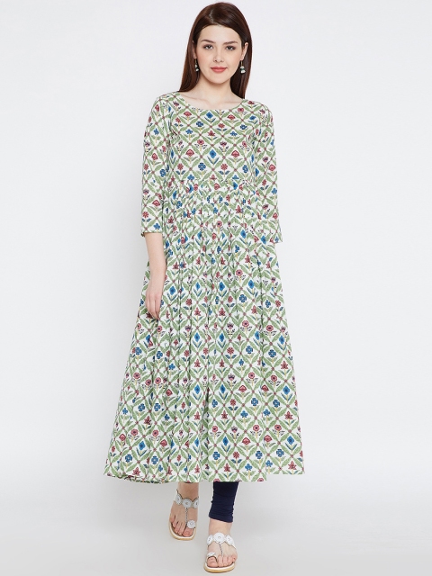 

Tissu Women Off-White & Green Printed Anarkali Kurta
