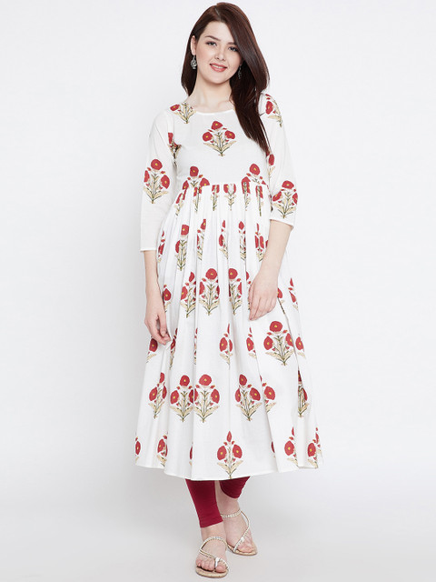

Tissu Women Off-White & Red Printed Anarkali Kurta