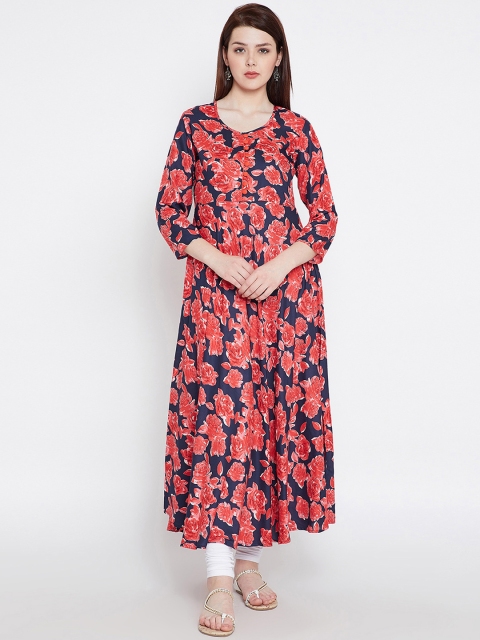 

Tissu Women Navy Blue & Red Printed A-Line Kurta