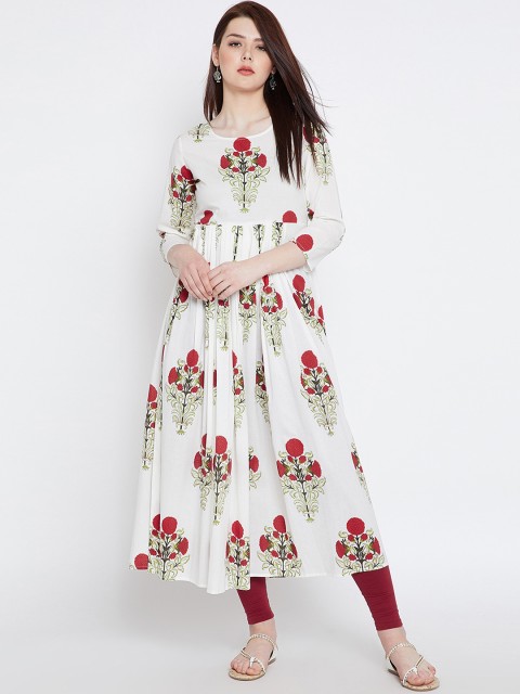 

Tissu Women Off-White & Green Printed Anarkali Kurta