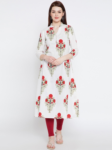 

Tissu Women Off-White & Red Printed A-Line Kurta
