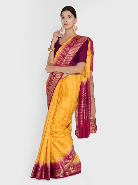 

Chhabra 555 Yellow & Maroon Art Silk Woven Design Banarasi Saree