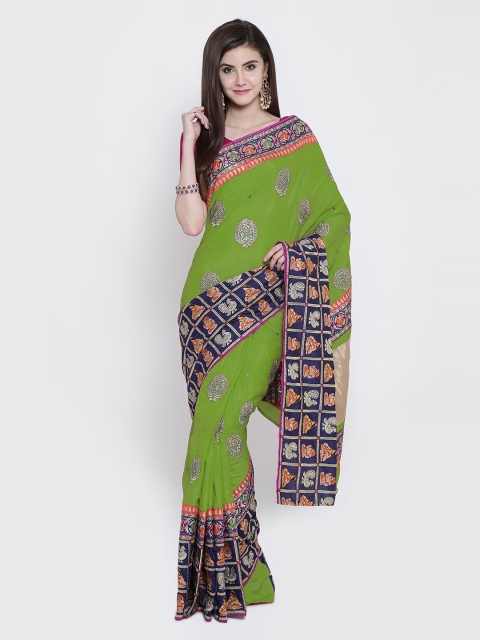 

Chhabra 555 Green Embroidered Poly Georgette Saree