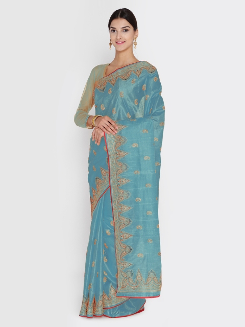 

Chhabra 555 Blue Art Silk Woven Design Tussar Saree