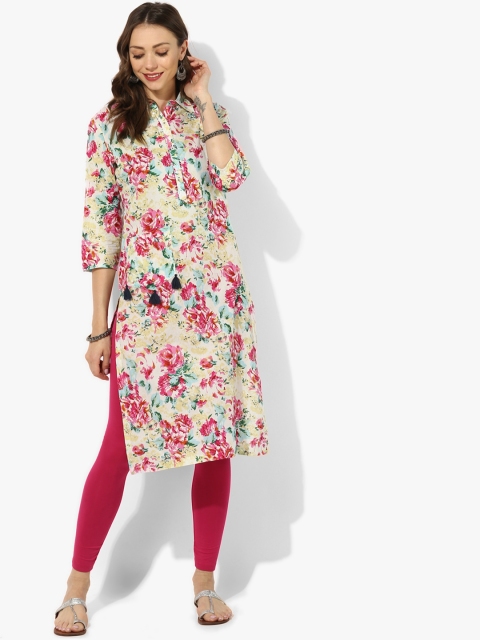 

Sangria Women White & Pink Printed Straight Kurta