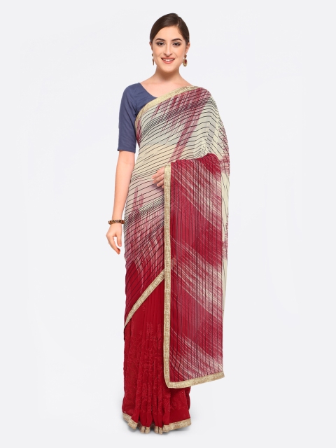 

Triveni Maroon & Beige Poly Georgette Printed Half & Half Saree