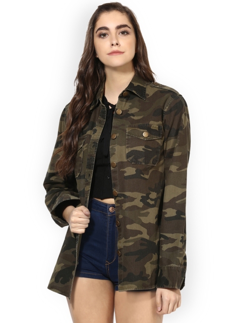 

LOVE GEN Women Olive Green Printed Open Front Jacket
