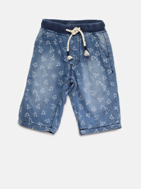 

RUFF Boys Blue Printed Skinny Fit Denim Shorts