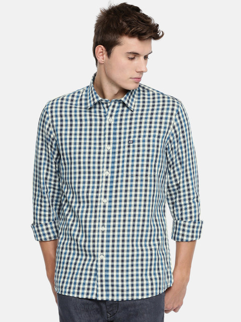 

Arrow Sport Men Navy Blue & White Slim Fit Checked Casual Shirt, Teal