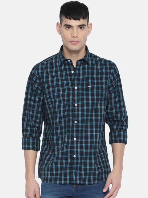 

Arrow Sport Men Navy Slim Fit Checked Casual Shirt, Navy blue