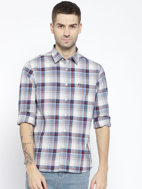 

Arrow Sport Men White & Blue Slim Fit Checked Casual Shirt