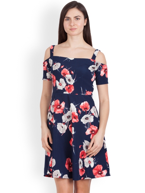 

Zink London Women Navy Blue Printed Fit and Flare Dress