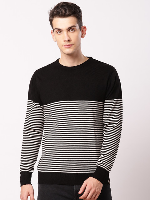 

ether Men Black & White Striped Pullover