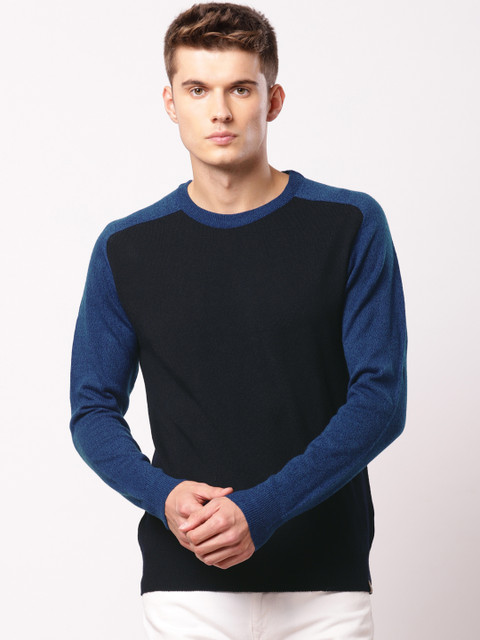 

ether Men Navy Blue Solid Pullover