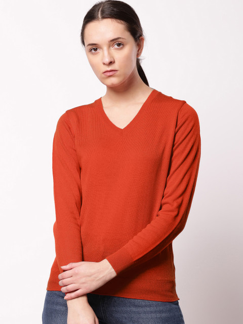 

ether Women Rust Orange Solid Pullover