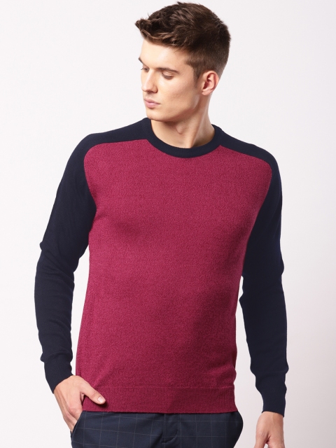 

ether Men Red & Navy Blue Solid Pullover