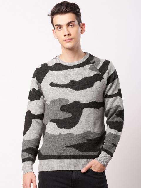 

ether Men Grey & Black Camouflage Printed Pullover