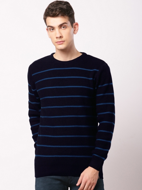 

ether Men Navy Blue Striped Pullover