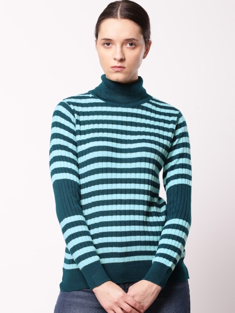 

ether Women Teal Green & Blue Striped Pullover