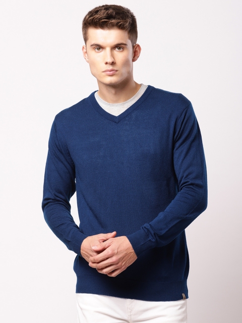 

ether Men Blue Solid Pullover