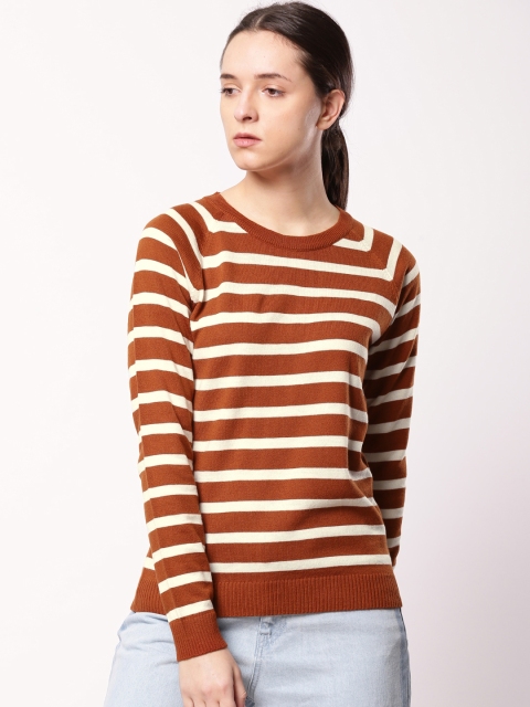 

ether Women White & Rust Orange Striped Pullover