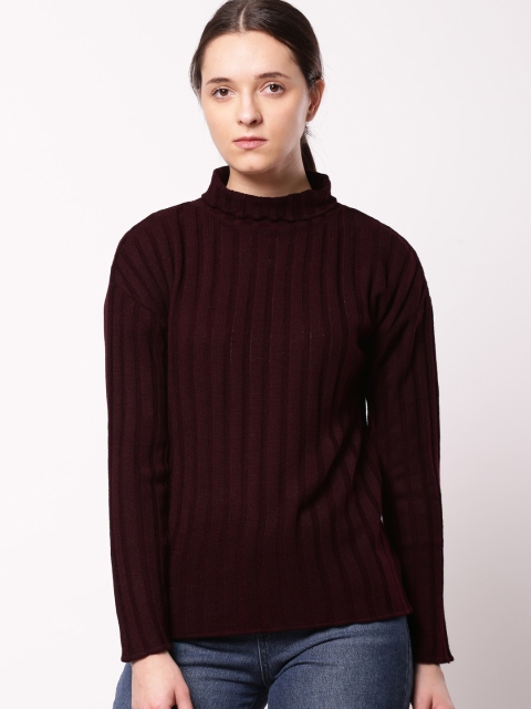

ether Women Maroon Self Striped Pullover