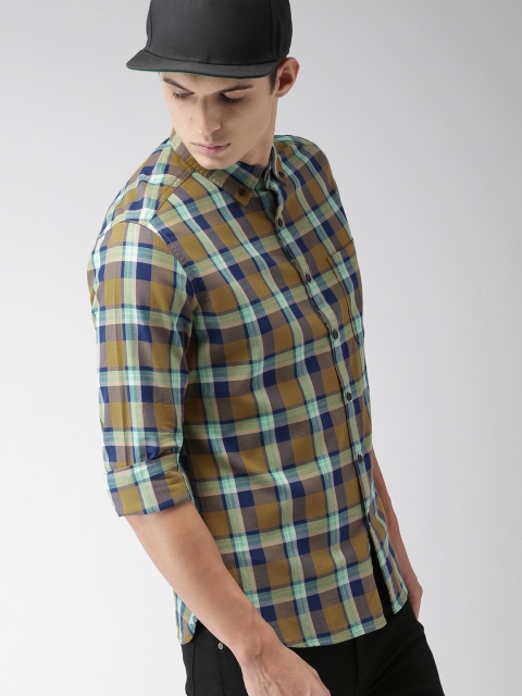 

Harvard Men Mustard Yellow & Navy Blue Regular Fit Checked Casual Shirt
