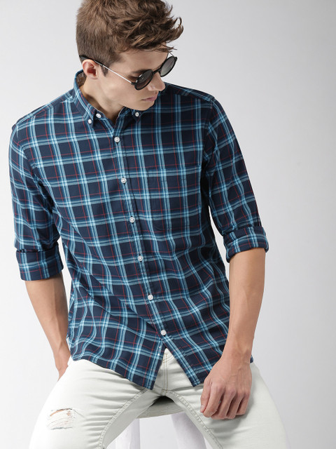 

Harvard Men Navy Blue Regular Fit Checked Casual Shirt