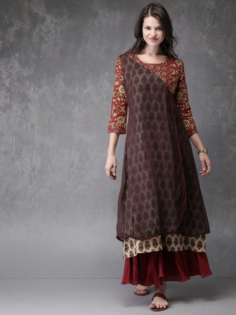 

Anouk Women Purple & Beige Kalamkari Print A-Line Kurta