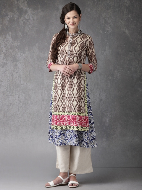 

Anouk Women Beige & Blue Kalamkari Print Layered A-Line Kurta
