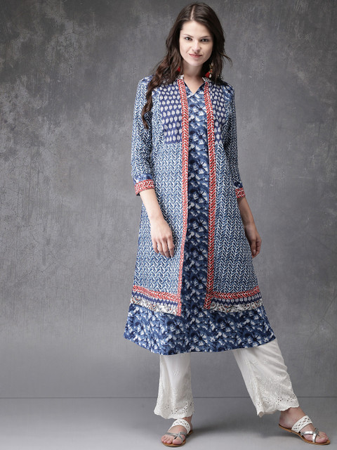 

Anouk Women Blue Kalamkari Print A-Line Kurta