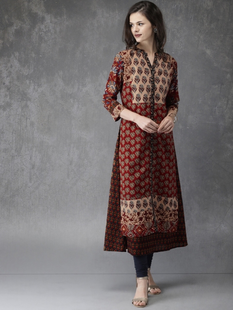 

Anouk Women Red & Beige Kalamkari Print A-Line Layered Kurta