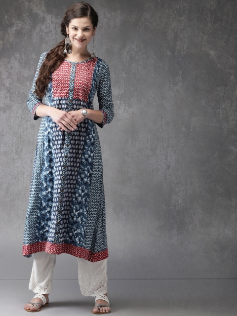 

Anouk Women Blue & White Kalamkari Print A-Line Kurta