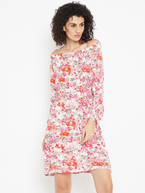 

Cottonworld Women White & Pink Floral Print A-Line Dress