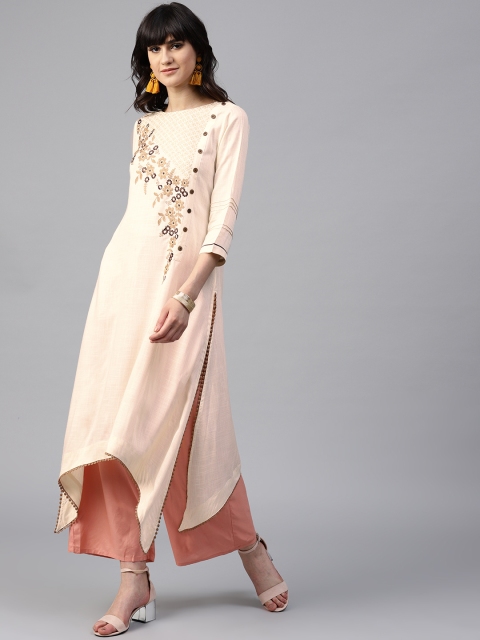 

Rain & Rainbow Women Off-White Embroidered Straight Kurta