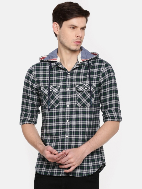

SPYKAR Men Blue & Green Regular Fit Checked Casual Shirt