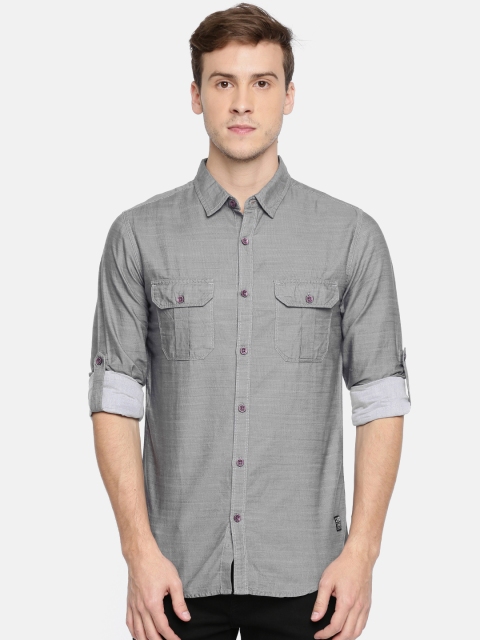 

SPYKAR Men Grey Regular Fit Solid Casual Shirt