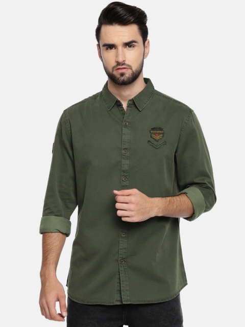 

SPYKAR Men Olive Green Solid Casual Shirt