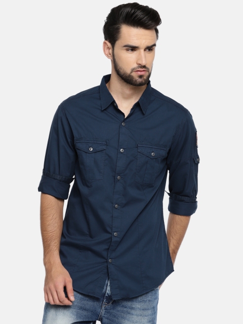 

SPYKAR Men Navy Blue Solid Casual Shirt