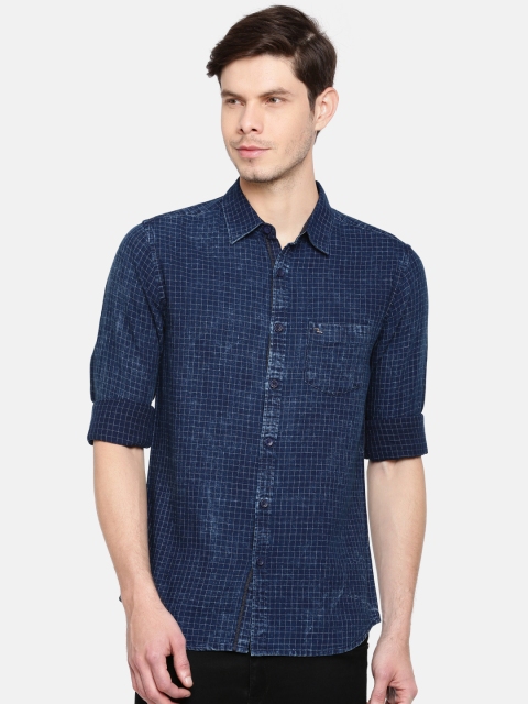 

SPYKAR Men Blue Regular Fit Checked Casual Shirt