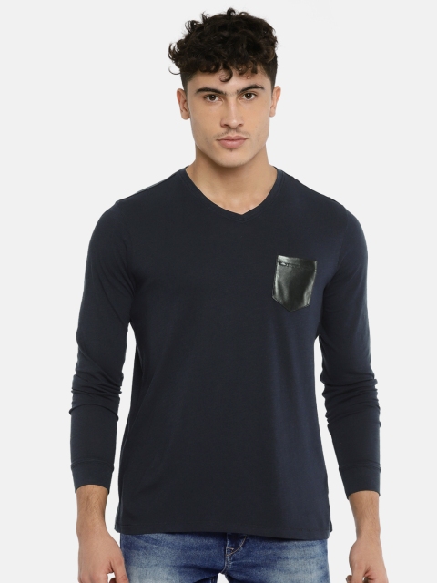 

SPYKAR Men Navy Blue Solid V-Neck T-shirt