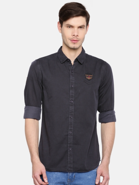 

SPYKAR Men Charcoal Grey Regular Fit Solid Casual Shirt