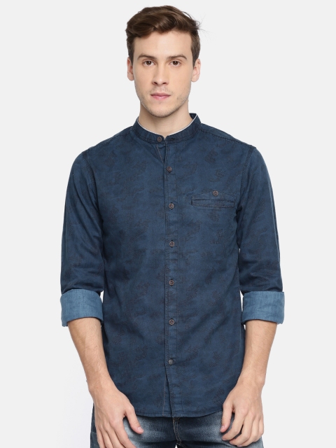 

SPYKAR Men Navy Blue Regular Fit Self Design Casual Shirt
