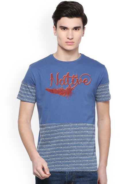 

People Men Blue Printed Round Neck T-shirt
